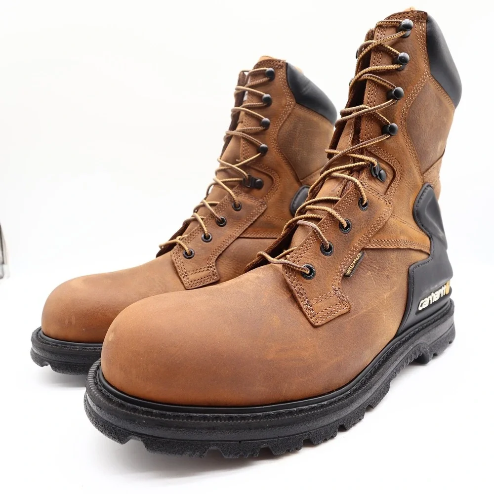 Carhartt Work Boots Mens 12 W Brown Leather Waterproof 8
